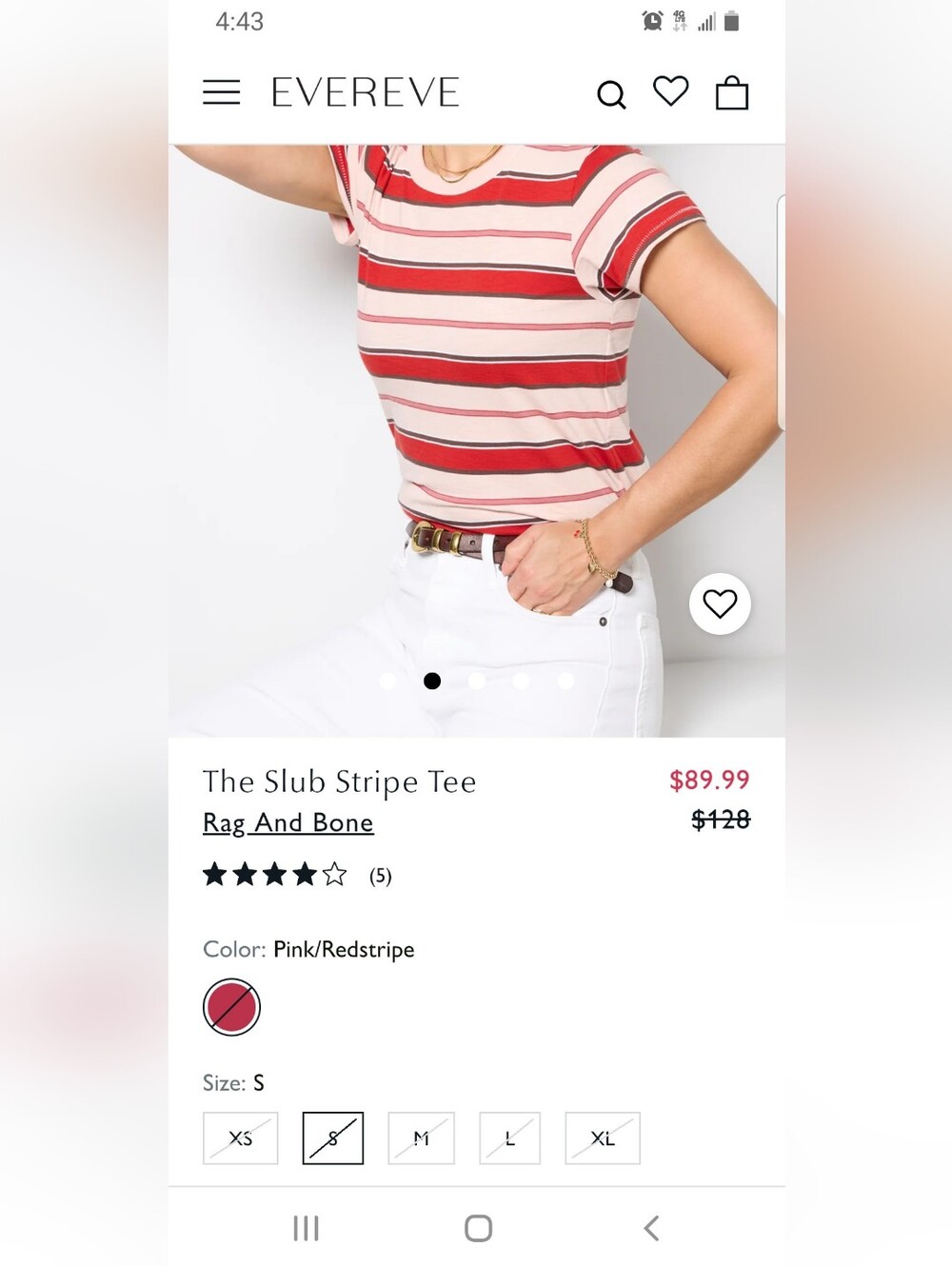 rag & bone Pink and Red Slub Stripe Tee